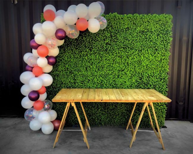 hedge-wall-with-balloons-and-table